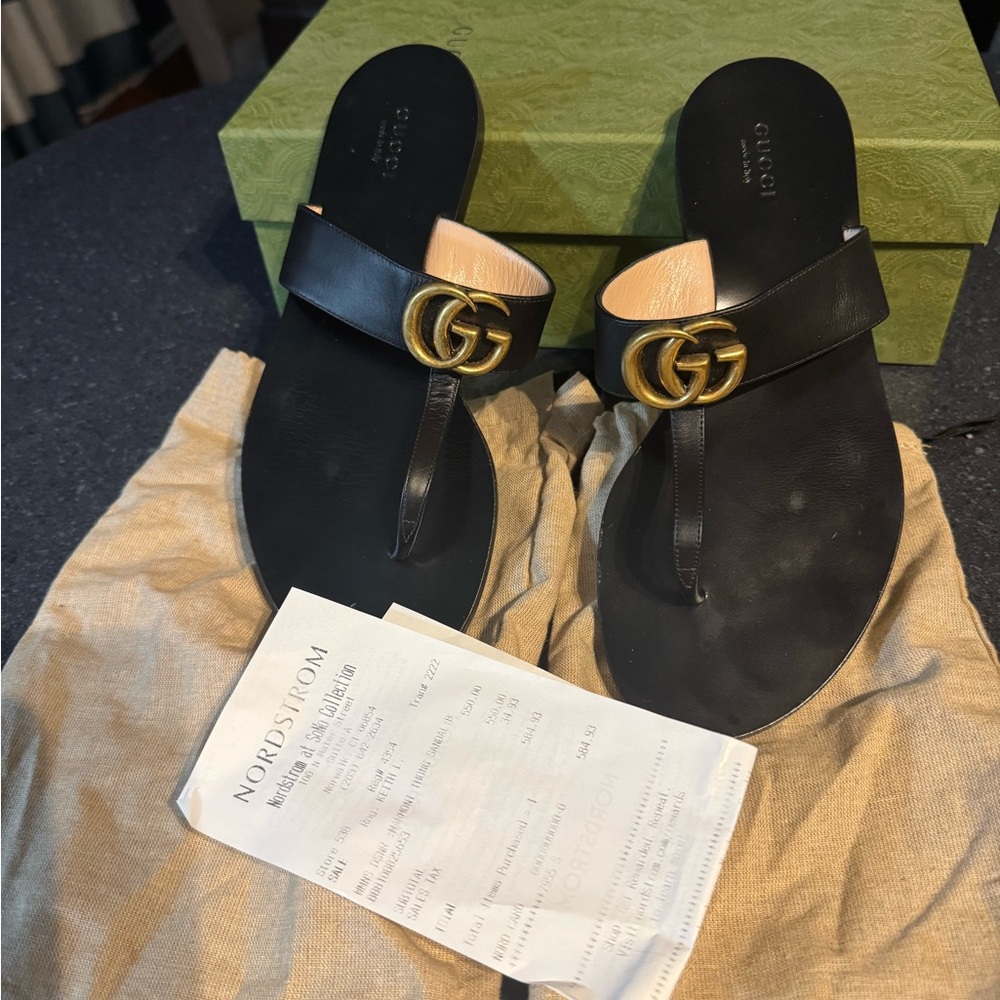 Gucci Black Sandals with Gold Logo